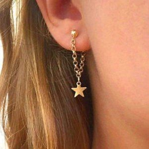 Cute Gold Tone Star Chain Stud Earrings